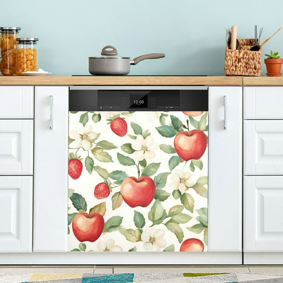 Yayeee Magnetic Dishwasher Cover for The Front Decoration Home Kitchen Machine Sticker Protector, Beige Apple Pattern