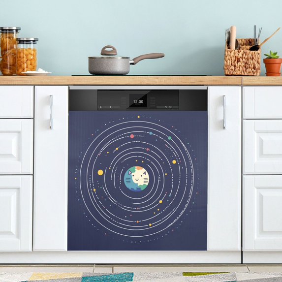 Yayeee Magnetic Dishwasher Cover for The Front Decoration Home Kitchen Machine Sticker Protector, Beige Cat Planet