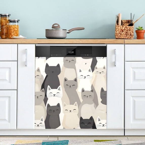 Yayeee Magnetic Dishwasher Cover for The Front Decoration Home Kitchen Machine Sticker Protector, Beige Cute Cats