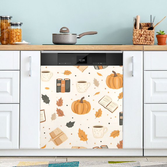 Yayeee Magnetic Dishwasher Cover for The Front Decoration Home Kitchen Machine Sticker Protector, Beige Fall Pumpkin