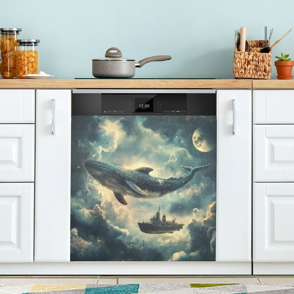 Yayeee Magnetic Dishwasher Cover for The Front Decoration Home Kitchen Machine Sticker Protector, Beige Floating Whale