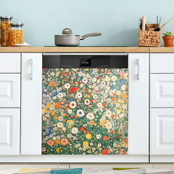 Yayeee Magnetic Dishwasher Cover for The Front Decoration Home Kitchen Machine Sticker Protector, Beige Floral Garden