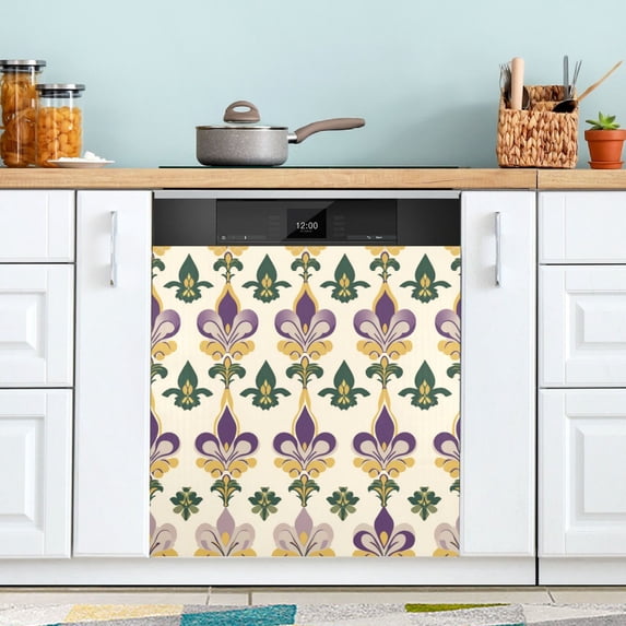 Yayeee Magnetic Dishwasher Cover for The Front Decoration Home Kitchen Machine Sticker Protector, Beige Floral Pattern
