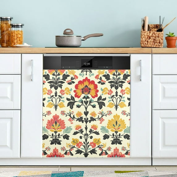Yayeee Magnetic Dishwasher Cover for The Front Decoration Home Kitchen Machine Sticker Protector, Beige Floral