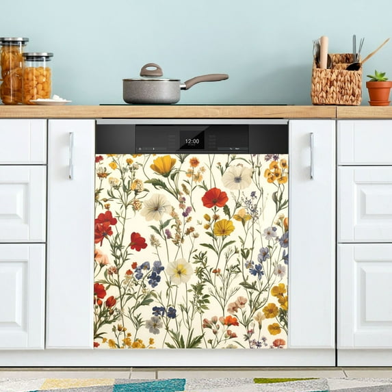 Yayeee Magnetic Dishwasher Cover for The Front Decoration Home Kitchen Machine Sticker Protector, Beige Floral