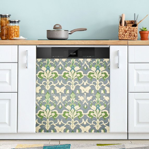 Yayeee Magnetic Dishwasher Cover for The Front Decoration Home Kitchen Machine Sticker Protector, Beige Floral
