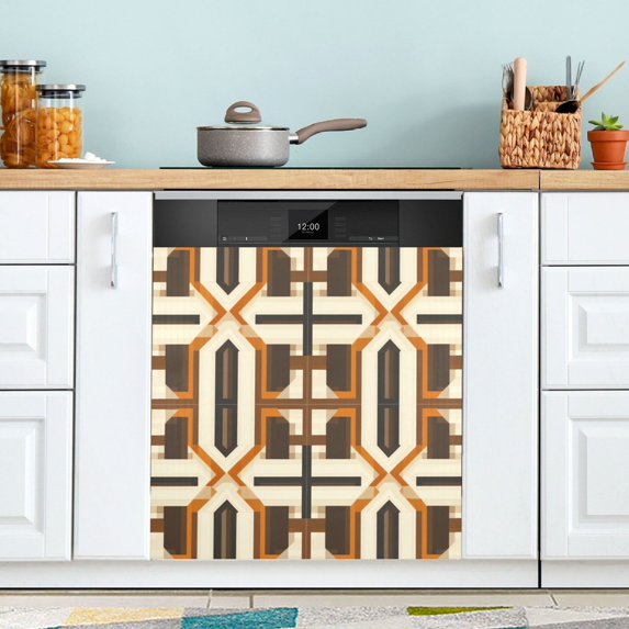 Yayeee Magnetic Dishwasher Cover for The Front Decoration Home Kitchen Machine Sticker Protector, Beige Geometric