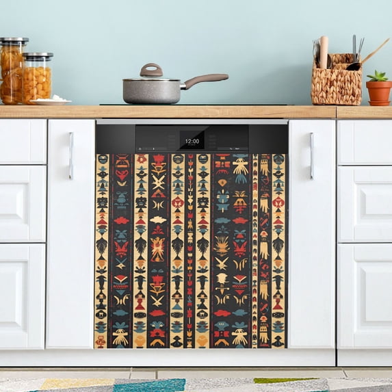 Yayeee Magnetic Dishwasher Cover for The Front Decoration Home Kitchen Machine Sticker Protector, Beige Geometric