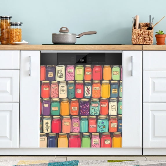 Yayeee Magnetic Dishwasher Cover for The Front Decoration Home Kitchen Machine Sticker Protector, Beige Jar