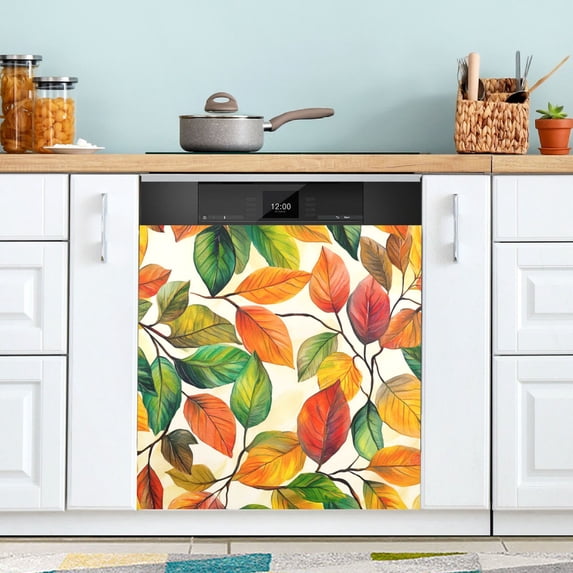 Yayeee Magnetic Dishwasher Cover for The Front Decoration Home Kitchen Machine Sticker Protector, Beige Leaves