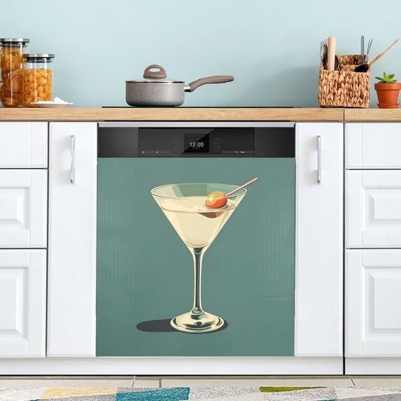 Yayeee Magnetic Dishwasher Cover for The Front Decoration Home Kitchen Machine Sticker Protector, Beige Martini