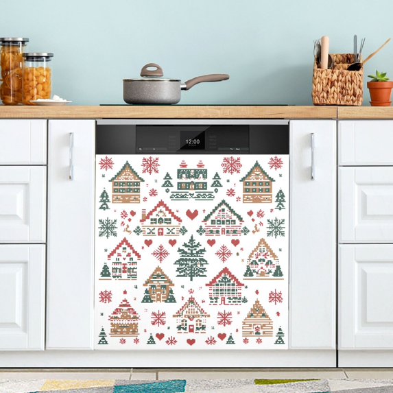 Yayeee Magnetic Dishwasher Cover for The Front Decoration Home Kitchen Machine Sticker Protector, Beige Nordic Christmas House