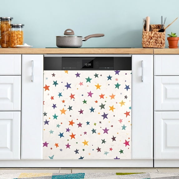 Yayeee Magnetic Dishwasher Cover for The Front Decoration Home Kitchen Machine Sticker Protector, Beige Stars