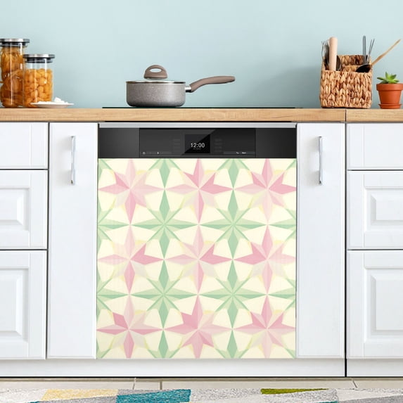 Yayeee Magnetic Dishwasher Cover for The Front Decoration Home Kitchen Machine Sticker Protector, Beige Symmetrical Stars