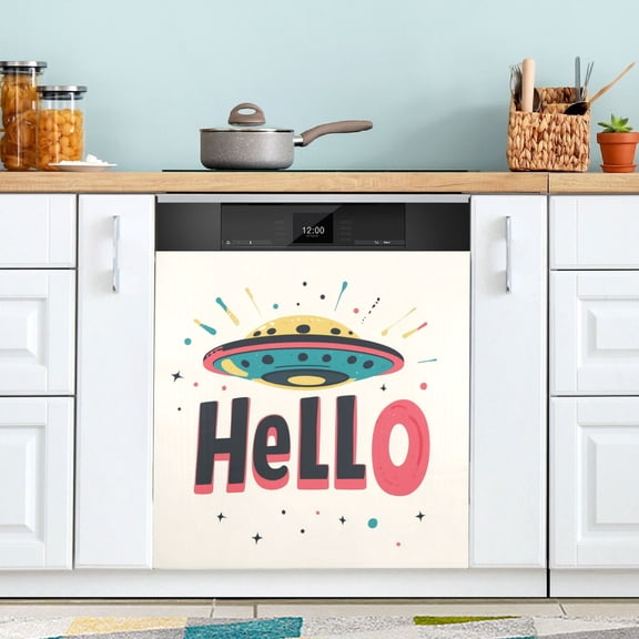 Yayeee Magnetic Dishwasher Cover for The Front Decoration Home Kitchen Machine Sticker Protector, Beige UFO