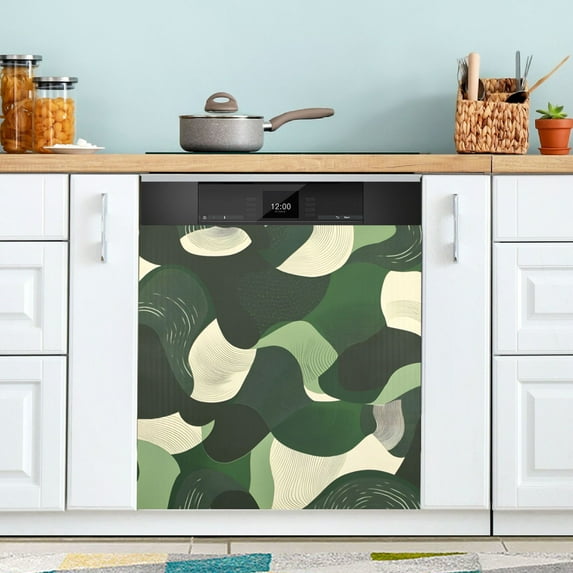 Yayeee Magnetic Dishwasher Cover for The Front Decoration Home Kitchen Machine Sticker Protector, Black Abstract