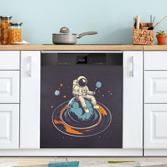 Yayeee Magnetic Dishwasher Cover for The Front Decoration Home Kitchen Machine Sticker Protector, Black Astronaut Record