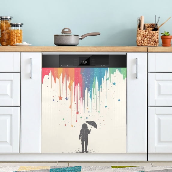 Yayeee Magnetic Dishwasher Cover for The Front Decoration Home Kitchen Machine Sticker Protector, Black Astronaut