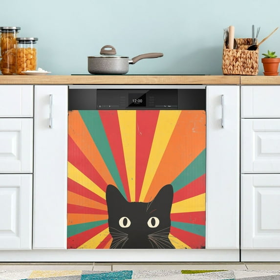 Yayeee Magnetic Dishwasher Cover for The Front Decoration Home Kitchen Machine Sticker Protector, Black Cat