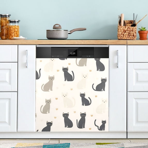 Yayeee Magnetic Dishwasher Cover for The Front Decoration Home Kitchen Machine Sticker Protector, Black Cute Cats