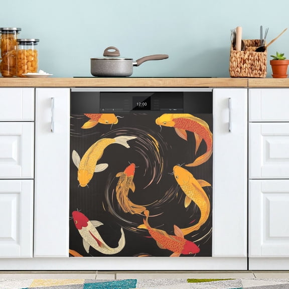 Yayeee Magnetic Dishwasher Cover for The Front Decoration Home Kitchen Machine Sticker Protector, Black Fish Pattern
