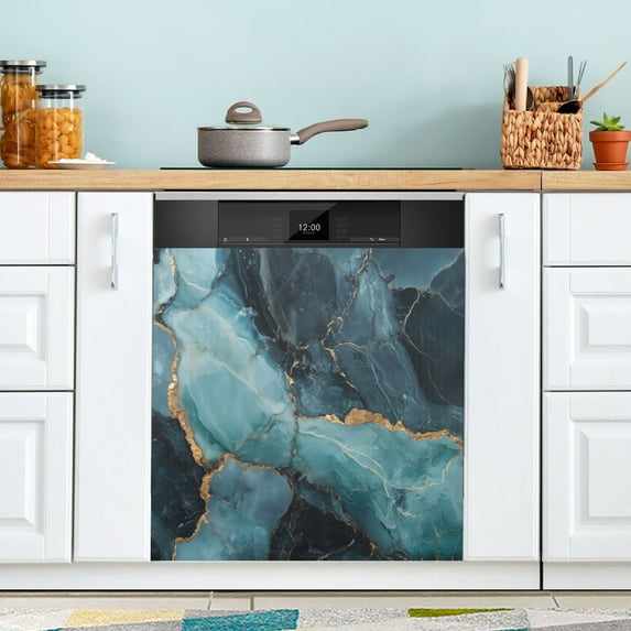 Yayeee Magnetic Dishwasher Cover for The Front Decoration Home Kitchen Machine Sticker Protector, Black Marble