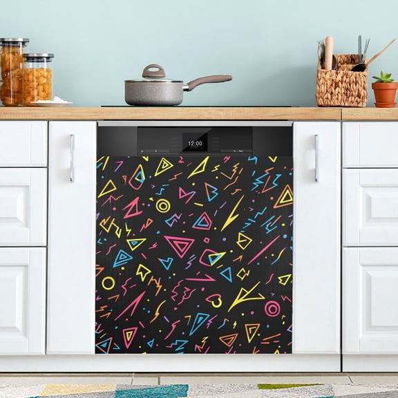 Yayeee Magnetic Dishwasher Cover for The Front Decoration Home Kitchen Machine Sticker Protector, Black Neon Lightning