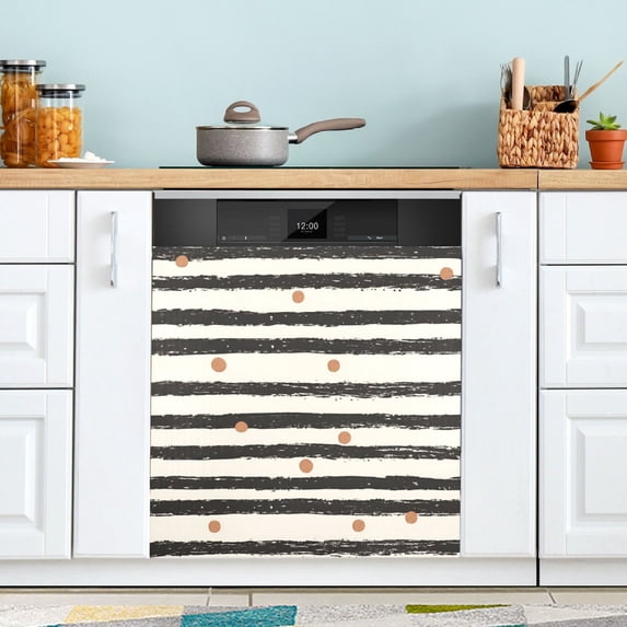 Yayeee Magnetic Dishwasher Cover for The Front Decoration Home Kitchen Machine Sticker Protector, Black Stripes