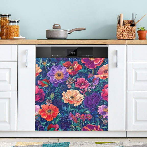 Yayeee Magnetic Dishwasher Cover for The Front Decoration Home Kitchen Machine Sticker Protector, Blooming Flowers Pattern