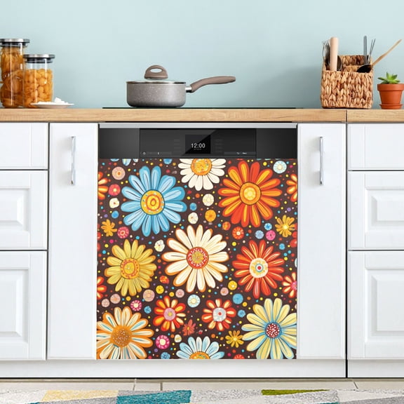 Yayeee Magnetic Dishwasher Cover for The Front Decoration Home Kitchen Machine Sticker Protector, Blooming Flowers
