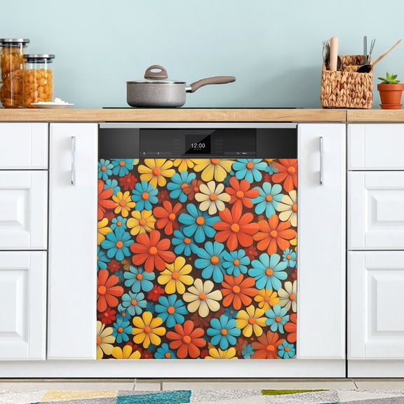 Yayeee Magnetic Dishwasher Cover for The Front Decoration Home Kitchen Machine Sticker Protector, Blooming Flowers