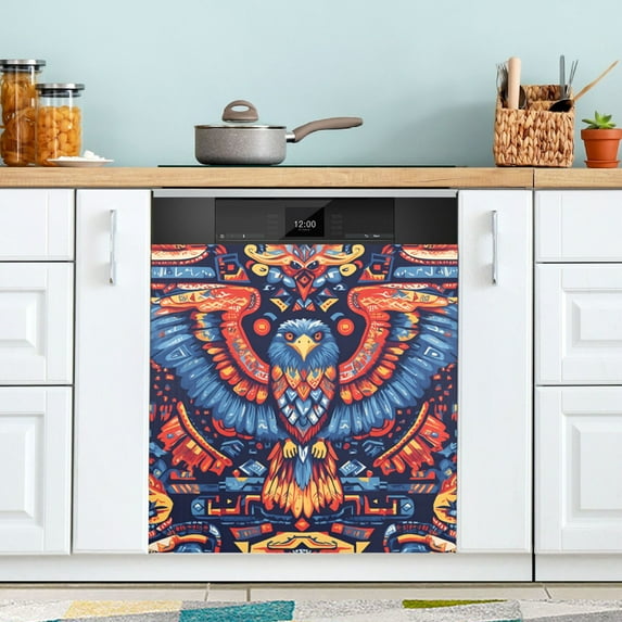 Yayeee Magnetic Dishwasher Cover for The Front Decoration Home Kitchen Machine Sticker Protector, Blue Abstract Eagle