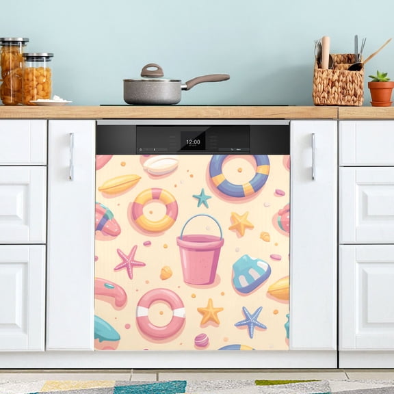 Yayeee Magnetic Dishwasher Cover for The Front Decoration Home Kitchen Machine Sticker Protector, Blue Beach Toys Pattern
