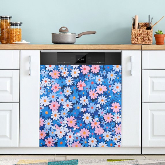 Yayeee Magnetic Dishwasher Cover for The Front Decoration Home Kitchen Machine Sticker Protector, Blue Daisy