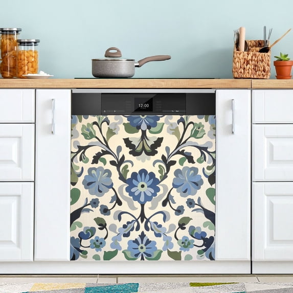Yayeee Magnetic Dishwasher Cover for The Front Decoration Home Kitchen Machine Sticker Protector, Blue Floral