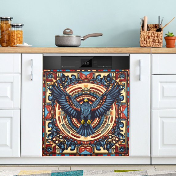 Yayeee Magnetic Dishwasher Cover for The Front Decoration Home Kitchen Machine Sticker Protector, Blue Geometric Eagle