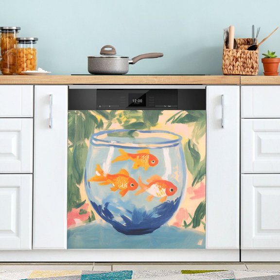 Yayeee Magnetic Dishwasher Cover for The Front Decoration Home Kitchen Machine Sticker Protector, Blue Goldfish Bowl