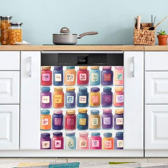 Yayeee Magnetic Dishwasher Cover for The Front Decoration Home Kitchen Machine Sticker Protector, Blue Jam Jars