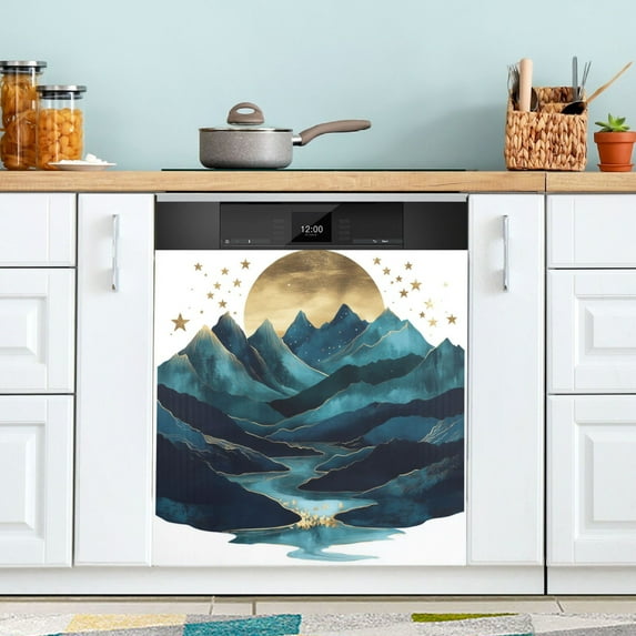 Yayeee Magnetic Dishwasher Cover for The Front Decoration Home Kitchen Machine Sticker Protector, Blue Mountains