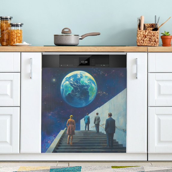 Yayeee Magnetic Dishwasher Cover for The Front Decoration Home Kitchen Machine Sticker Protector, Blue Planet