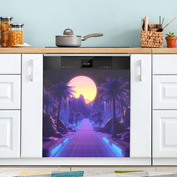 Yayeee Magnetic Dishwasher Cover for The Front Decoration Home Kitchen Machine Sticker Protector, Blue Road