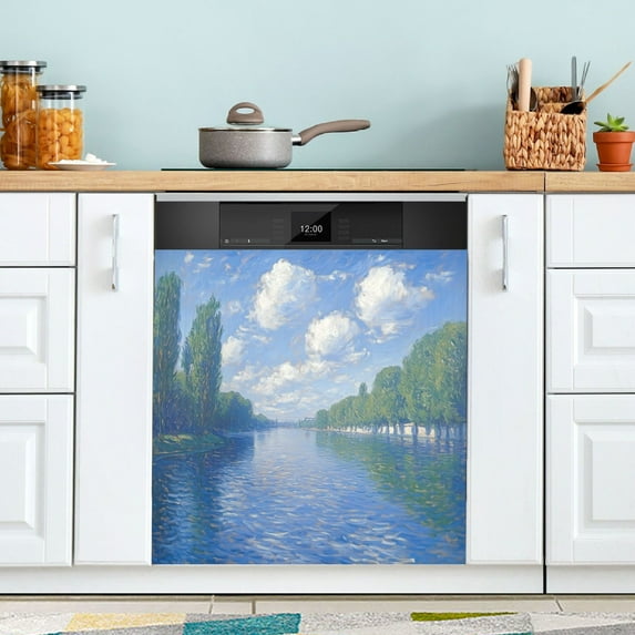 Yayeee Magnetic Dishwasher Cover for The Front Decoration Home Kitchen Machine Sticker Protector, Blue Sky and River
