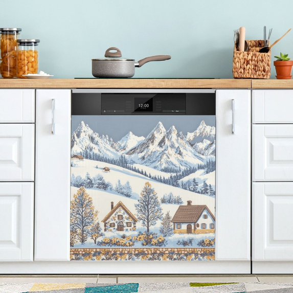Yayeee Magnetic Dishwasher Cover for The Front Decoration Home Kitchen Machine Sticker Protector, Blue Snowy Mountain
