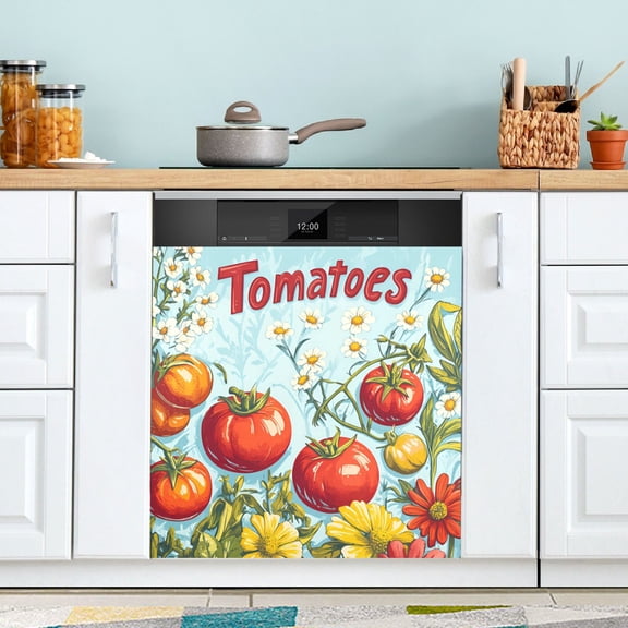 Yayeee Magnetic Dishwasher Cover for The Front Decoration Home Kitchen Machine Sticker Protector, Blue Tomatoes