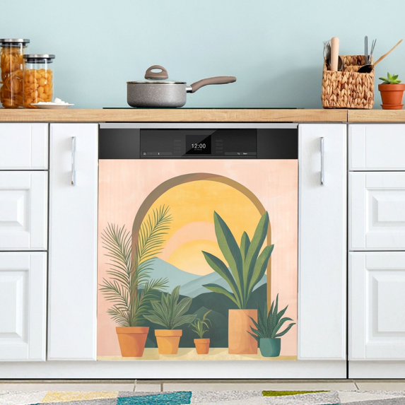 Yayeee Magnetic Dishwasher Cover for The Front Decoration Home Kitchen Machine Sticker Protector, Boho Plants