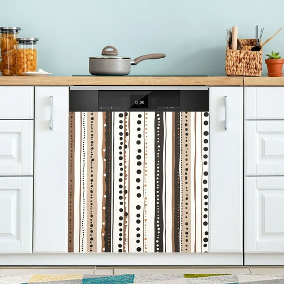 Yayeee Magnetic Dishwasher Cover for The Front Decoration Home Kitchen Machine Sticker Protector, Brown Abstract Stripes
