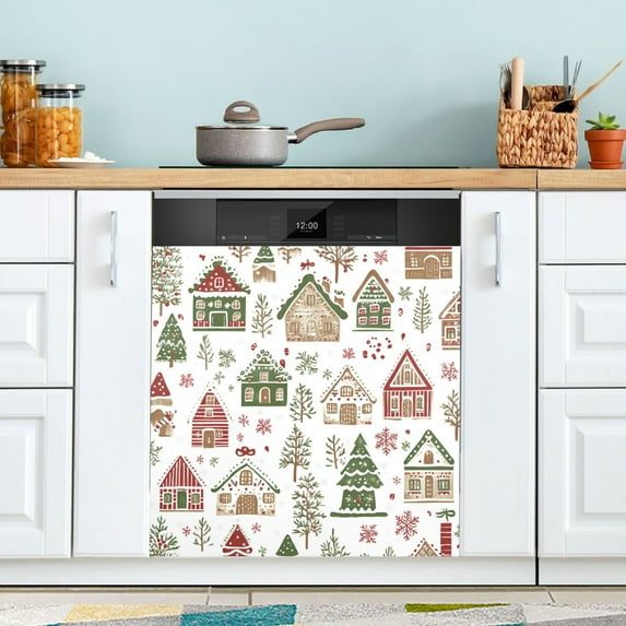 Yayeee Magnetic Dishwasher Cover for The Front Decoration Home Kitchen Machine Sticker Protector, Brown Christmas House