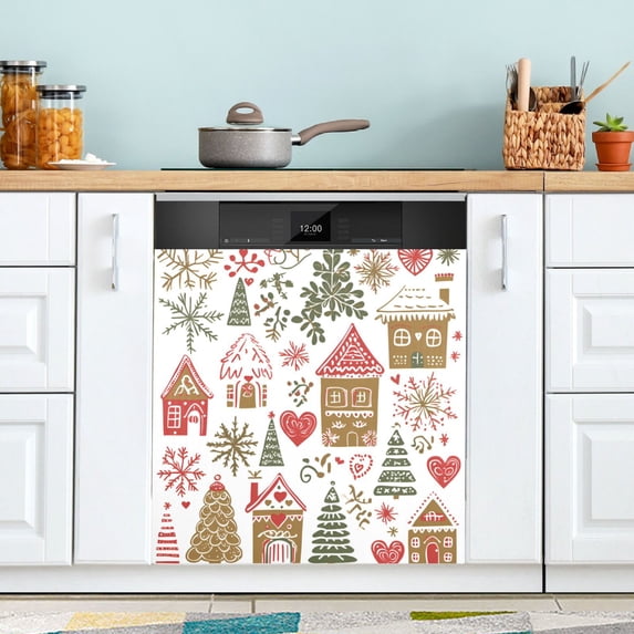 Yayeee Magnetic Dishwasher Cover for The Front Decoration Home Kitchen Machine Sticker Protector, Brown Nordic Christmas House