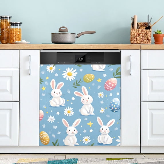 Yayeee Magnetic Dishwasher Cover for The Front Decoration Home Kitchen Machine Sticker Protector, Cartoon Easter Bunnies