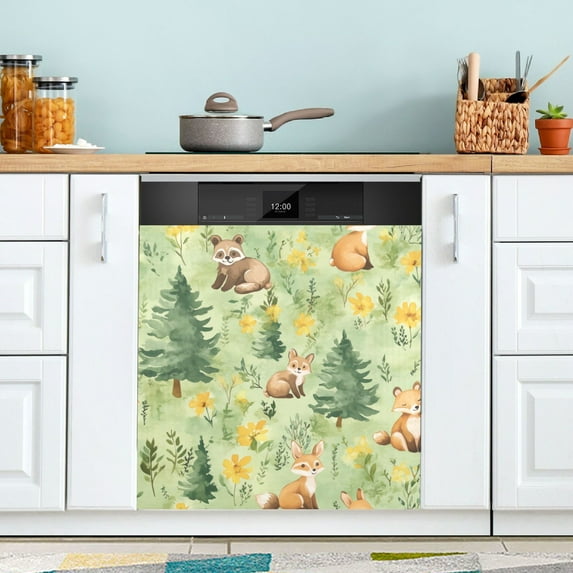 Yayeee Magnetic Dishwasher Cover for The Front Decoration Home Kitchen Machine Sticker Protector, Cartoon Forest Animals